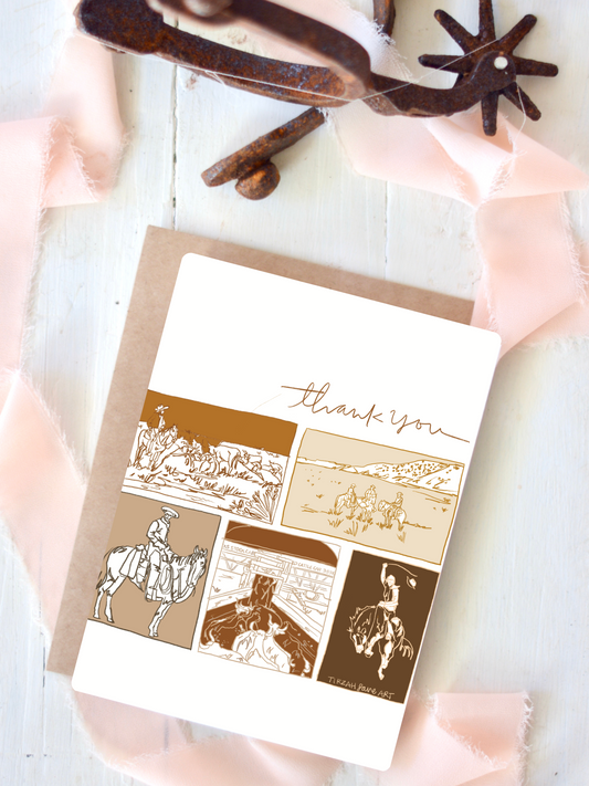 Vintage Western Ranching Sketches Thank You Card Single Card