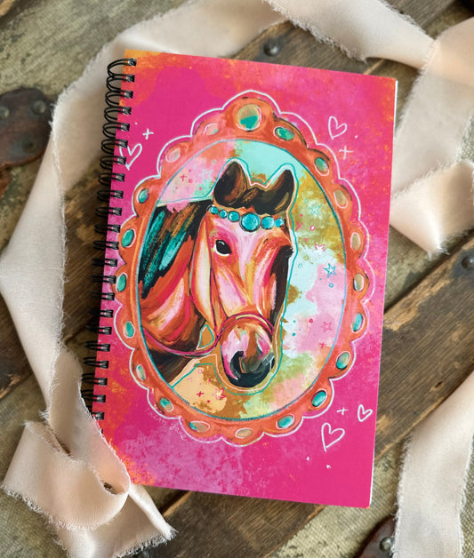 Western Horse Colorful Pink Cowgirl Lined Notebook