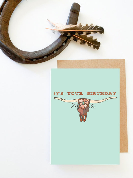 Happy Birthday Longhorn Skull Birthday Card
