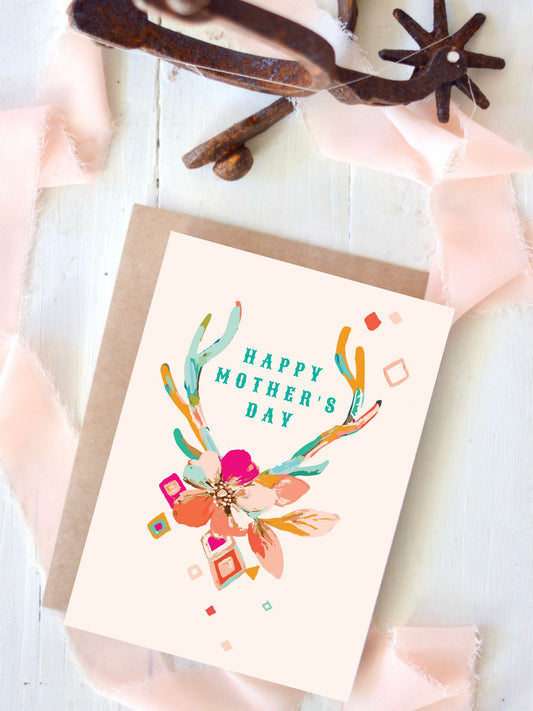 Happy Mother's Day Floral Western Card, Antler Card