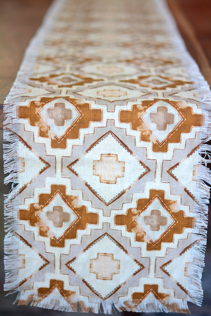 Western Rustic Farmhouse Geometric Linen Table Runner