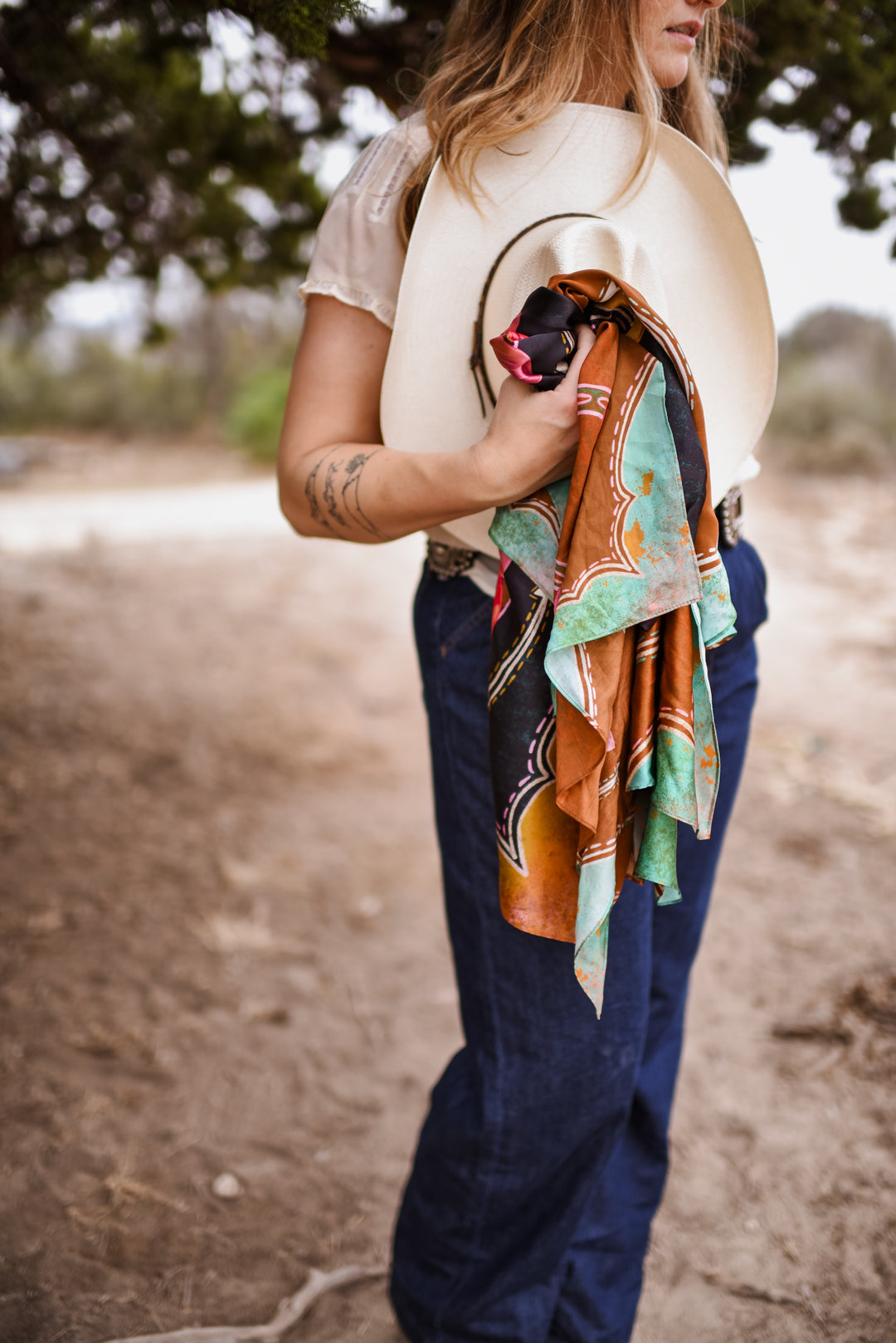 Rodeo Rose in Copper Wild Rag Western Silk Scarf