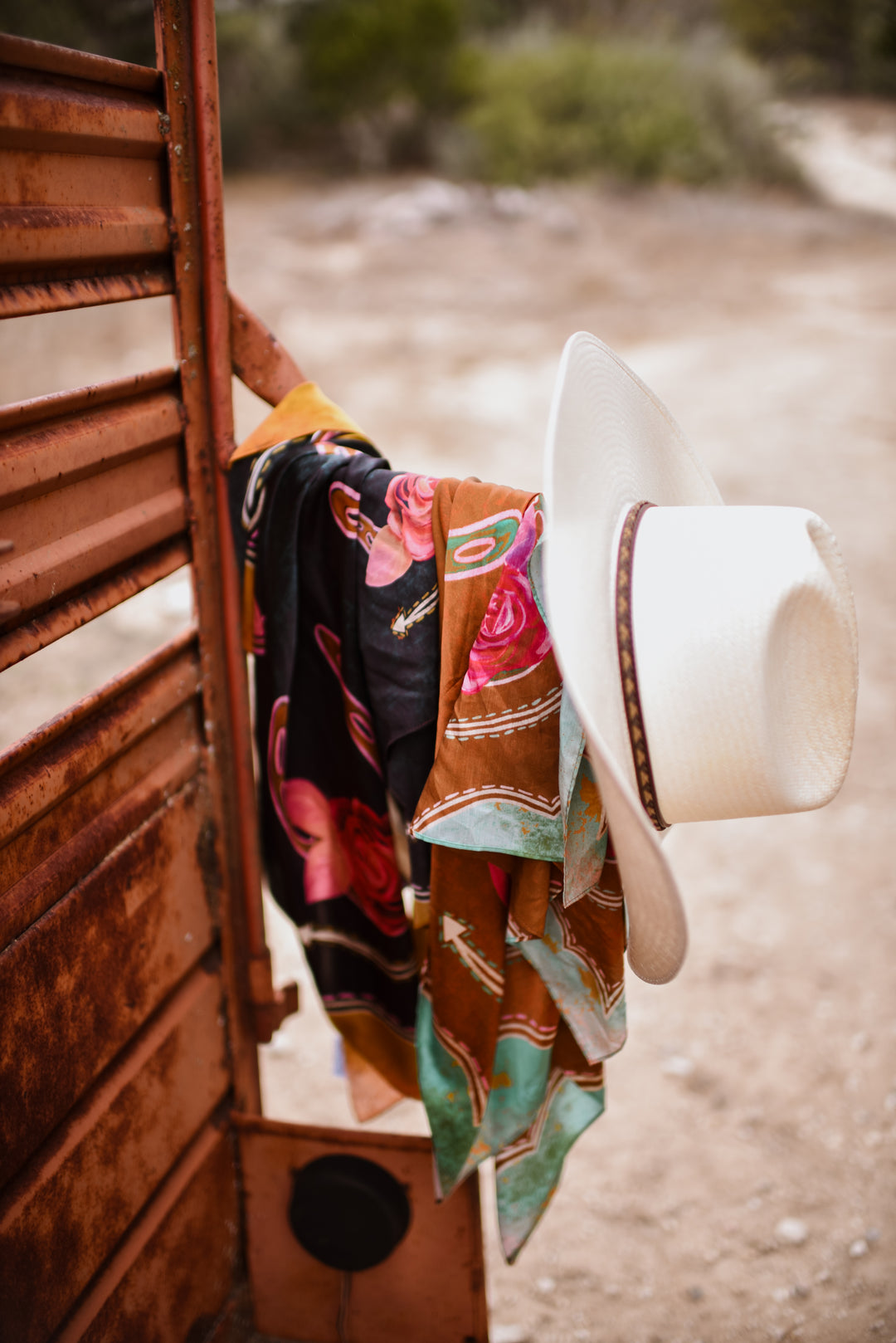 Rodeo Rose in Copper Wild Rag Western Silk Scarf