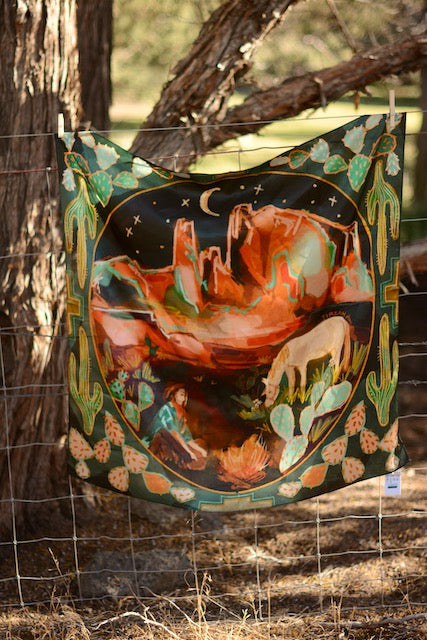 Desert Nights Large 100% Mulberry Silk 35x35: Western Wild Rag Cowgirl