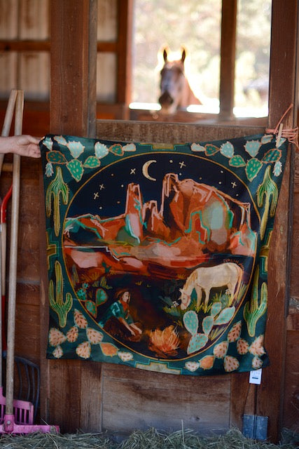 Desert Nights Large 100% Mulberry Silk 35x35: Western Wild Rag Cowgirl