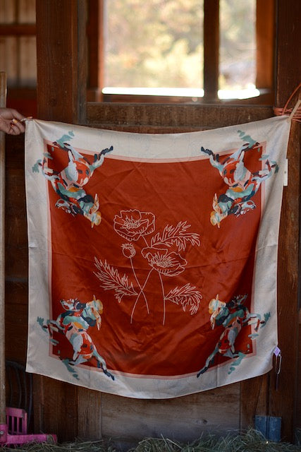 Poppy Cowgirl Large 100% Mulberry Silk 35x35: Wild Rag Western Red Scarf
