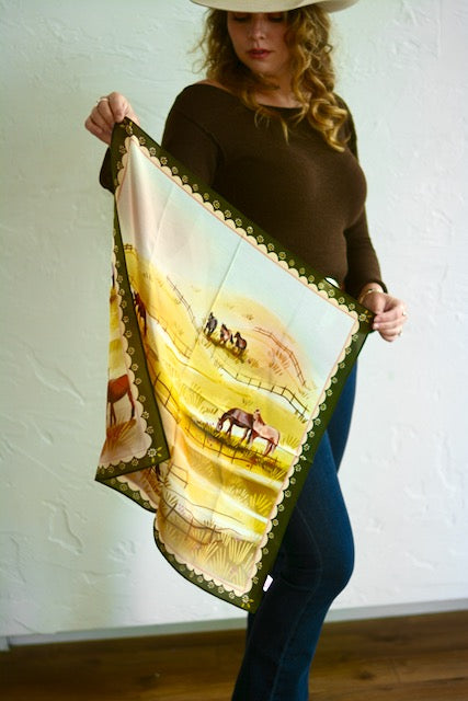 Grazing Pasture Horses Silk Wildrag Scarf