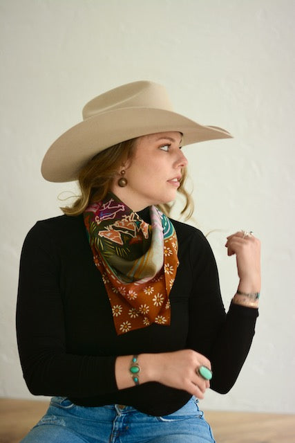 Feeding The Hens Silk Western Cowgirl Wild Rag Scarf