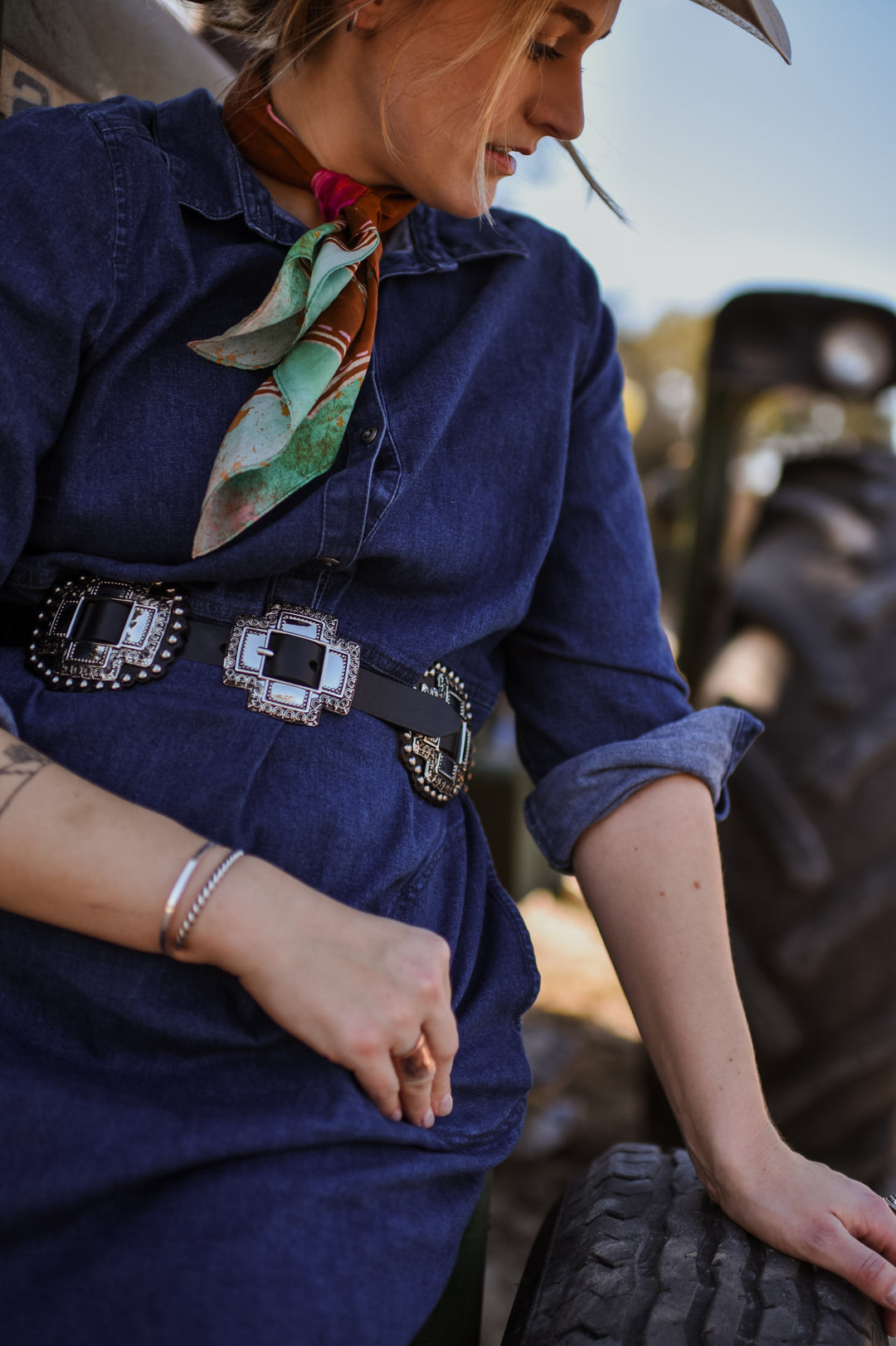 Rodeo Rose in Copper Wild Rag Western Silk Scarf