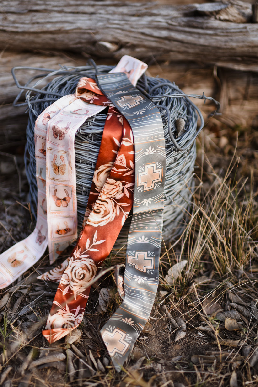 Rustic Wild Roses in Oxblood Western Silk Twilly Scarf