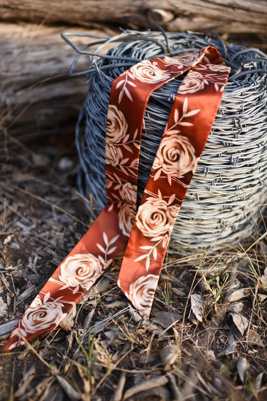 Rustic Wild Roses in Oxblood Western Silk Twilly Scarf
