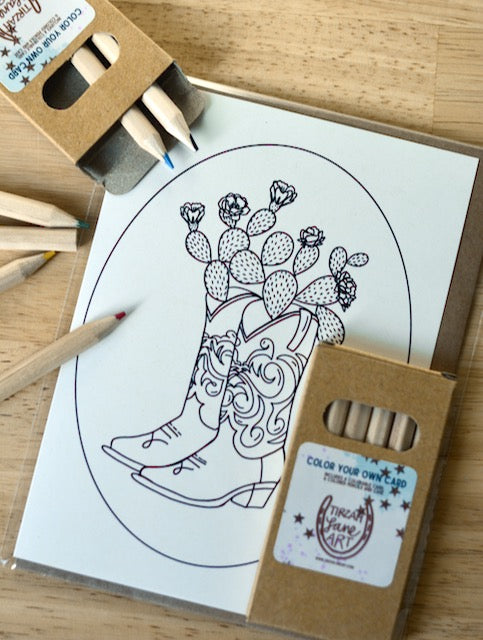 Cactus Cowgirl Boots Western Color Your Own Card Everyday
