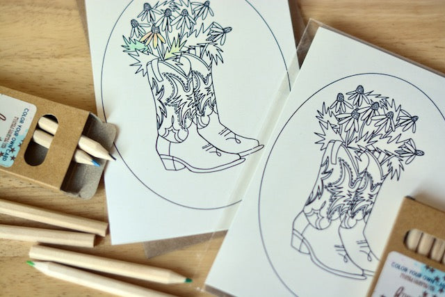 Floral Daisy Cowgirl Boots Western Color Your Own Card Everyday