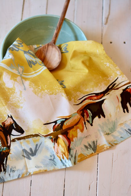 Longhorn Open Range Cowgirl: Western Kitchen Tea Towel