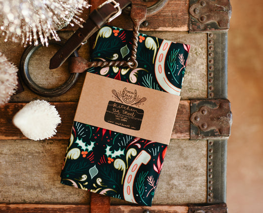 Holly Horseshoe Christmas Tea Towel