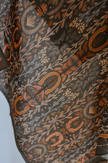 Western Harvest in Deep Juniper Silk Cowgirl Wild Rag Scarf