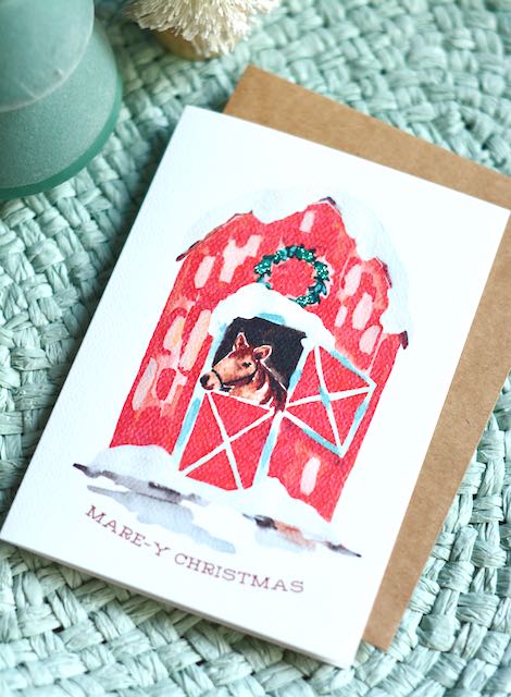 Mare-y Christmas Holiday Horse and Barn Western Card