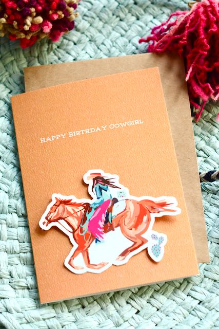 Happy Birthday Western Cowgirl Sticker Card