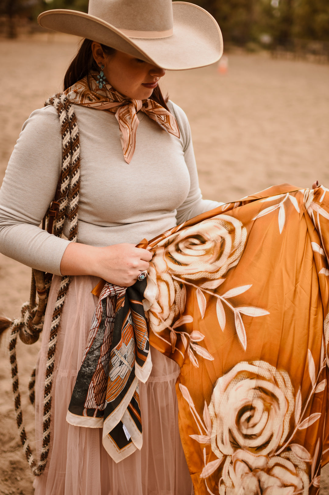 Rustic Wild Roses Large 100% Mulberry Silk 35x35: Wild Rag Scarf