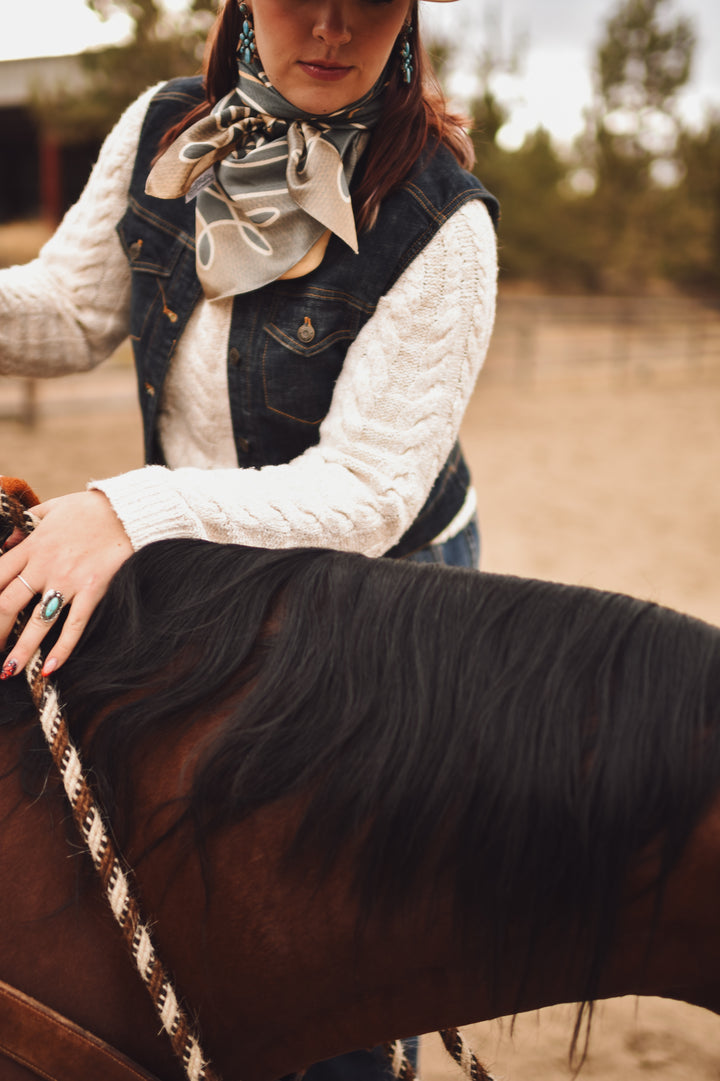 Blue Geometric Large 100% Mulberry Silk 35x35: Wild Rag Scarf