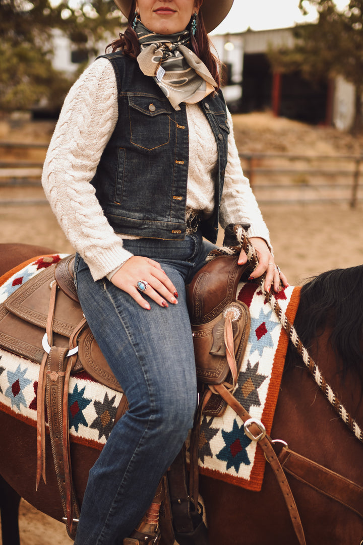 Blue Geometric Large 100% Mulberry Silk 35x35: Wild Rag Scarf