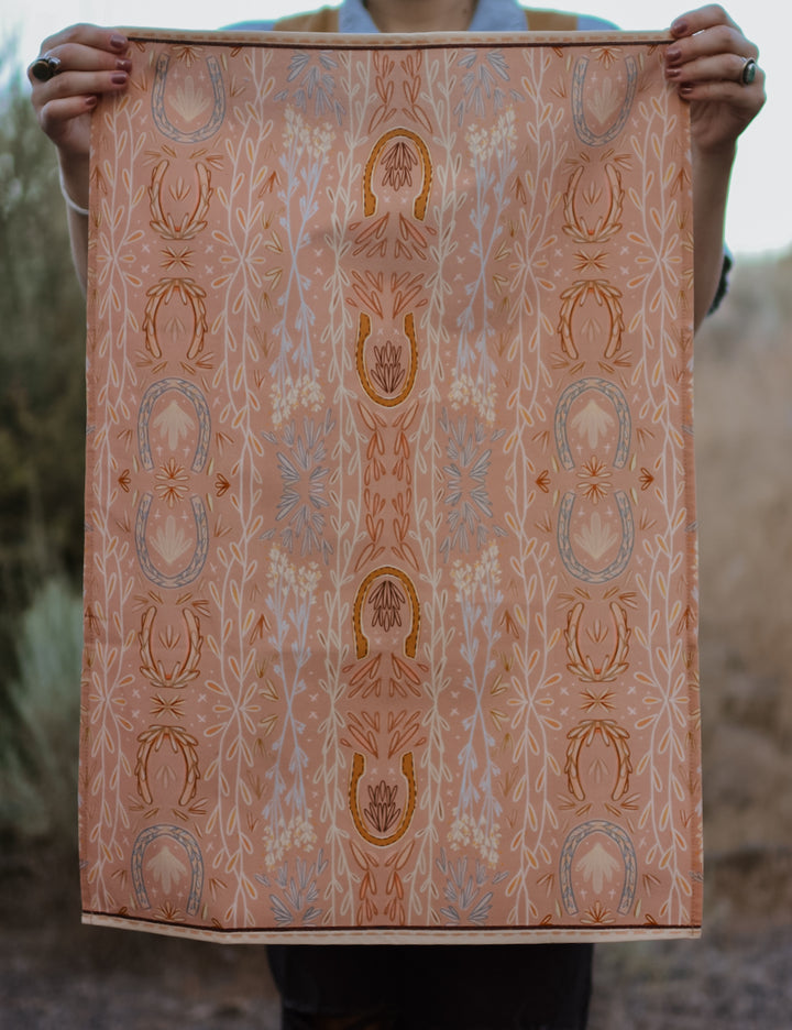 Western Harvest in Dusty Rose Rustic Farmhouse Kitchen Tea Towel