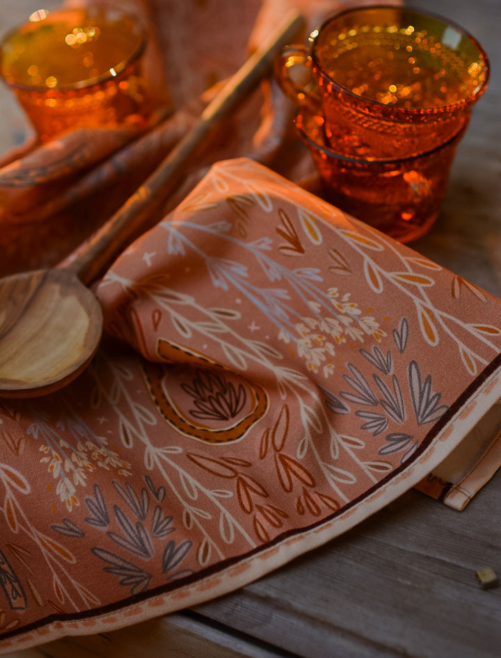 Western Harvest in Dusty Rose Rustic Farmhouse Kitchen Tea Towel