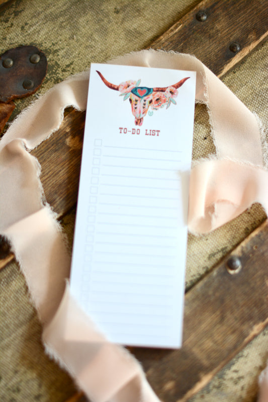 Cowgirl Western Cow Skull Steer Skull To Do Notepad