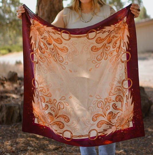 Show Day D Ring Snaffle Bit Wild Rag Scarf in Vintage Plum 35x35 Silk Wild Rag