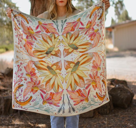 Lucky Wildflowers: Cowgirl Western Scarf 35x35 Silk Wild Rag
