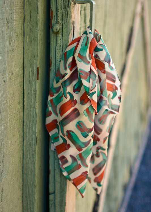 Cowboy Christmas Boots Holiday Silk Scarf Wild Rag