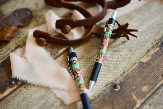 Western Floral Colorful Pink and Turquoise Cowgirl Pen