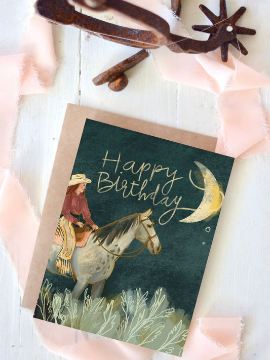 Happy Birthday Cosmic Cowgirl Western Horse Card