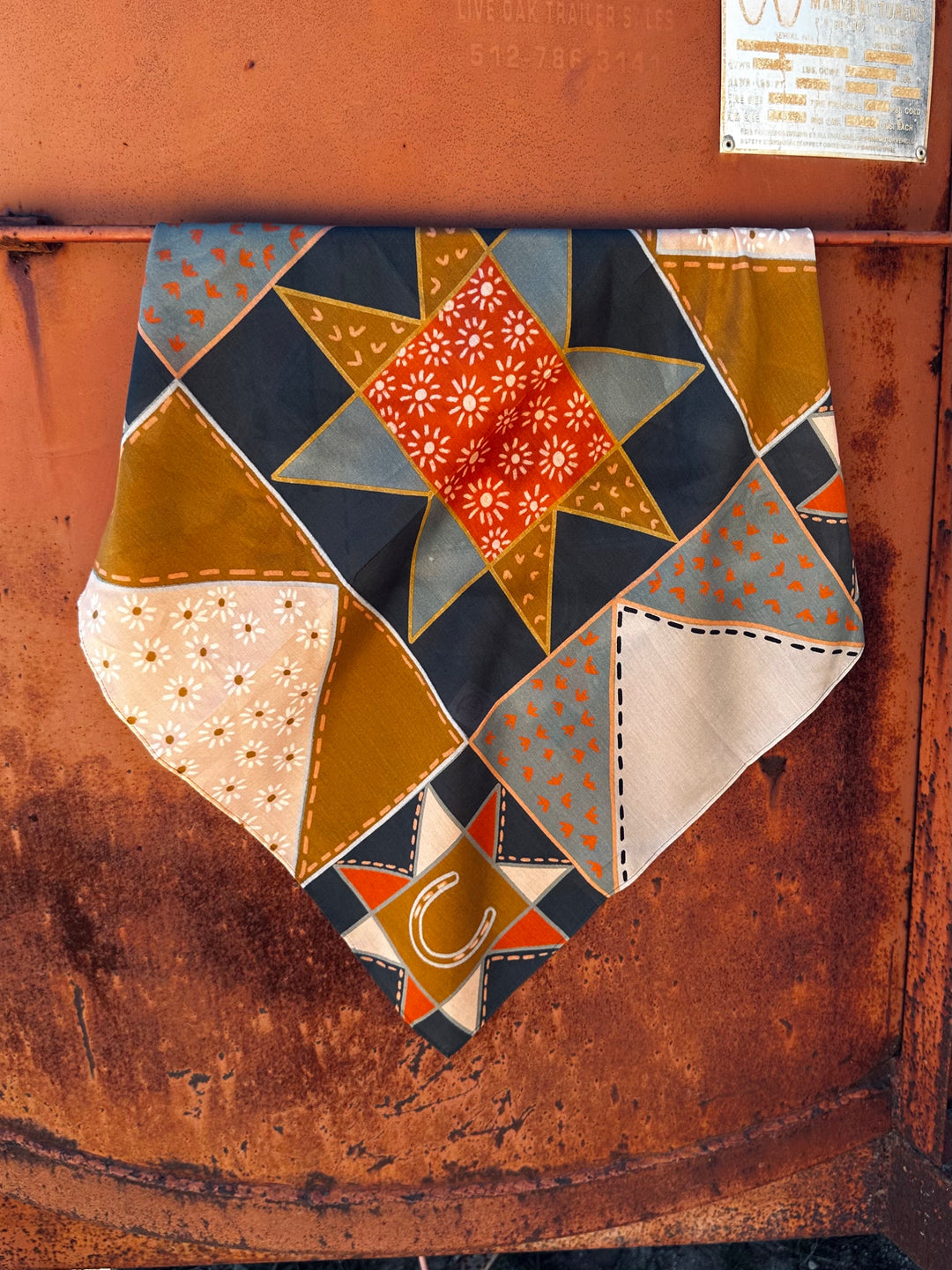 Frontier Bound Patchwork in Rust Western Silk Wild Rag Scarf