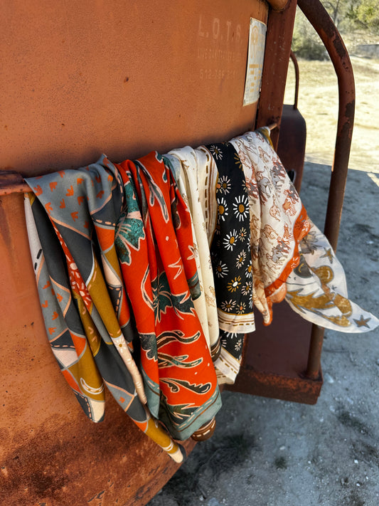 Dust N’ Daisies: Floral Western Silk Wild Rag Scarf