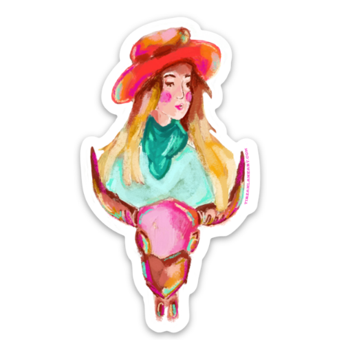 Western Cowgirl Skull Sticker