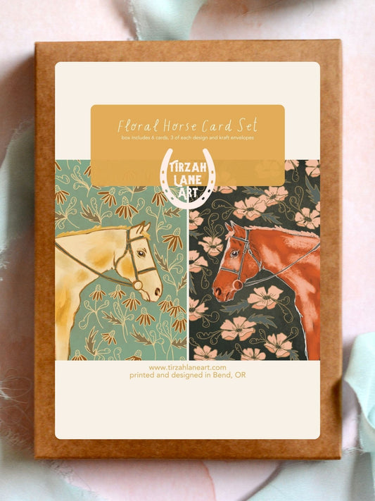 Western Sorrel and Palomino Horse Floral Duo Card Set