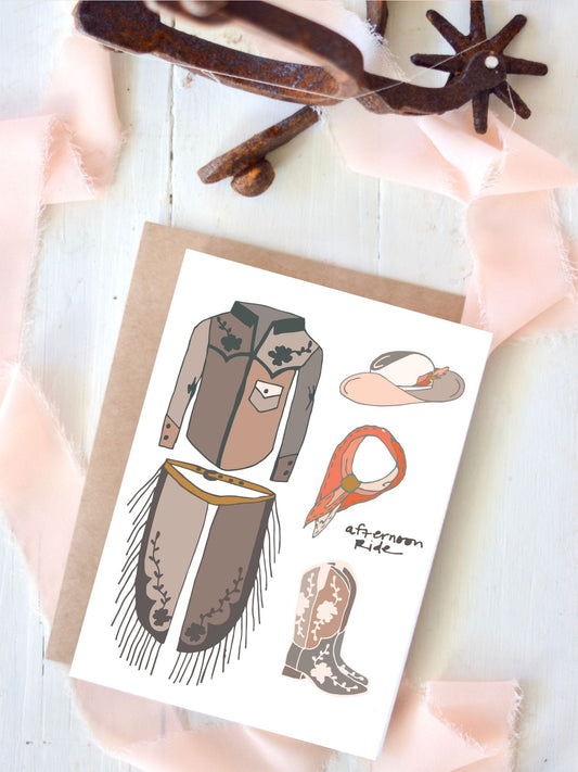 Western Cowgirl Outfits Blank Card Set