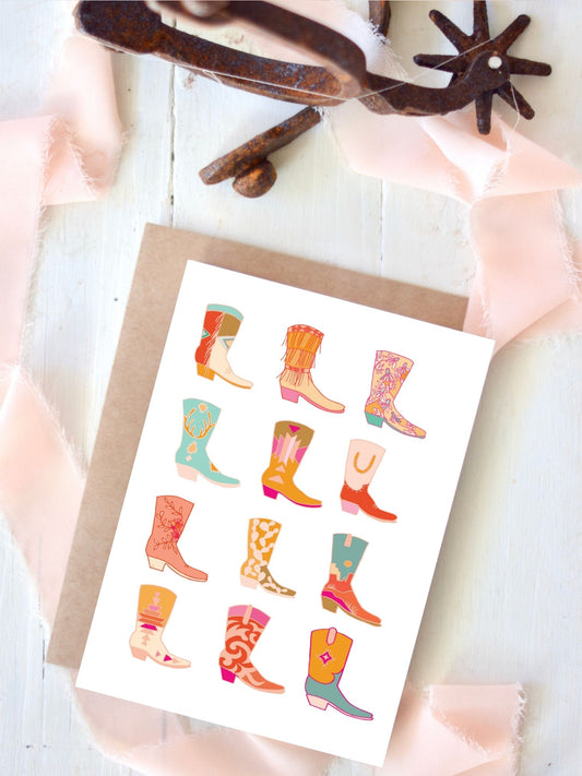 Western Cowboy Boot Cowgirl Card, Western Encouragement Card, Blank Greeting Card