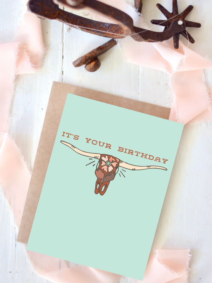 Happy Birthday Longhorn Skull Birthday Card