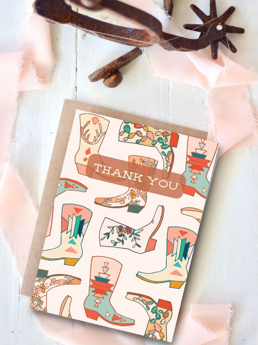 Western Thank you card, cowboy boots card