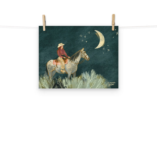 Reach for the Moon Cowgirl Western Horse Art Print