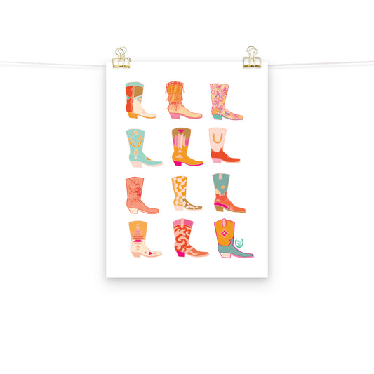 Cowgirl Western Colorful Pink Art Print Cowboy Boots Wall Art