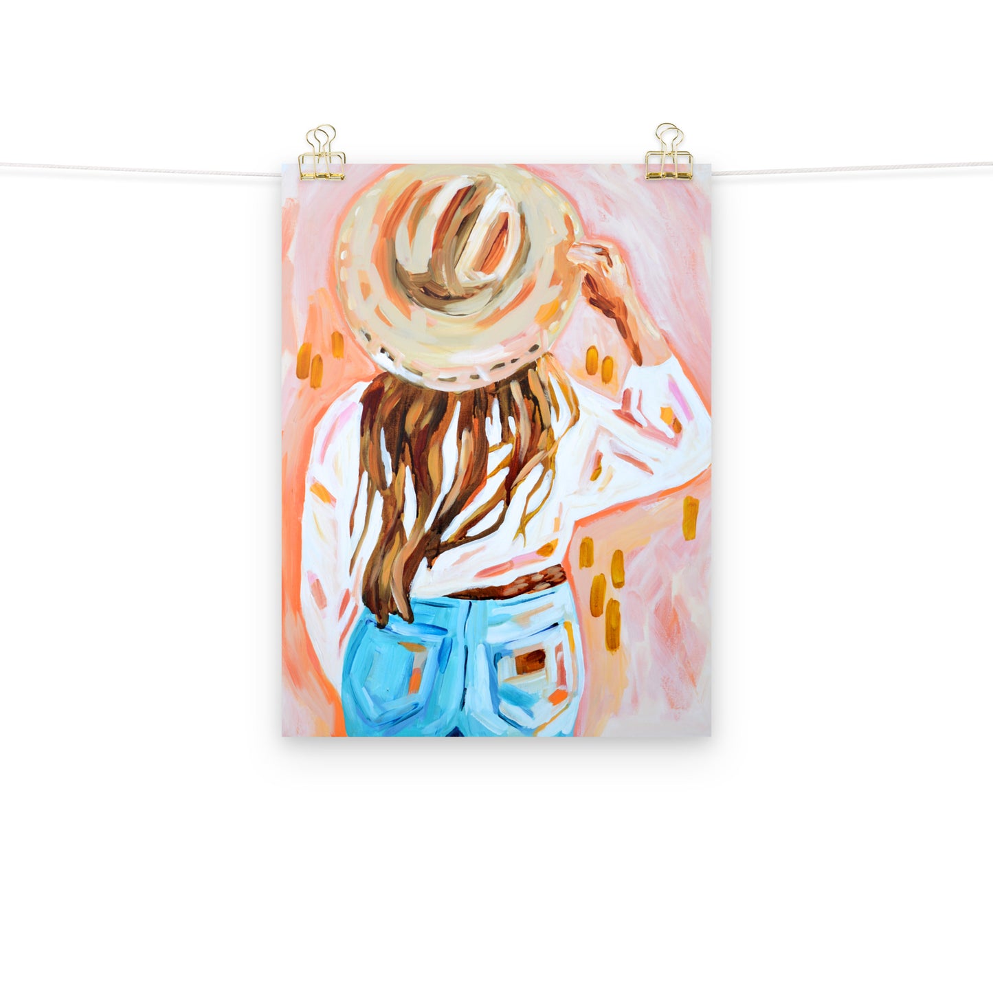 Cowgirl Western Archival Art Print with Cowboy Hat and Rodeo Queen Painting