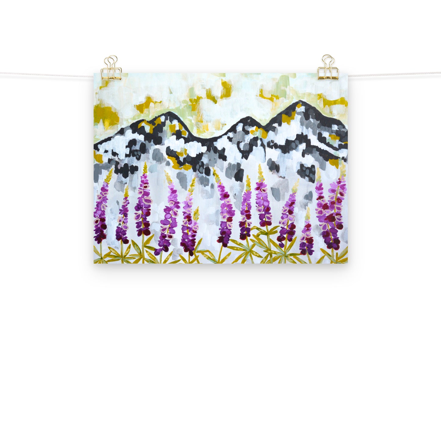 Three Sisters Oregon and Lupine Wildflowers Art Print, Oregon Cascades