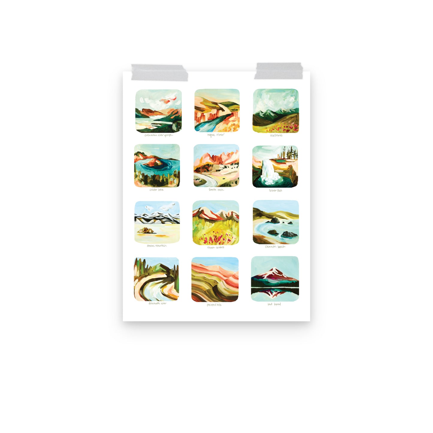 Oregon Colorful Art Print, Scenes of Oregon Art Print, 12 Oregon Mountains, Waterfalls and State Parks Art Print