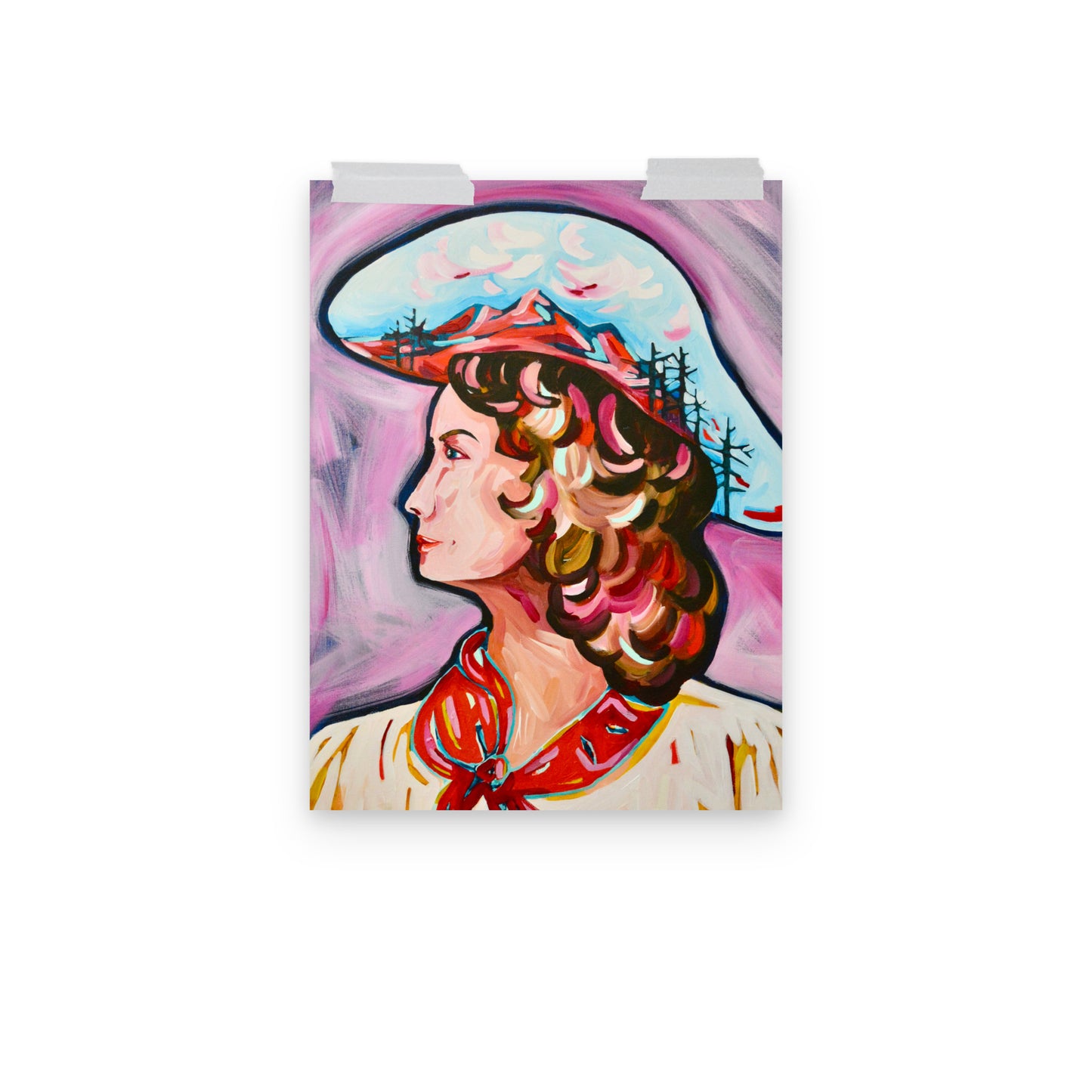 Cowgirl Art Print, Cowboy Hat Western, Mountain Range
