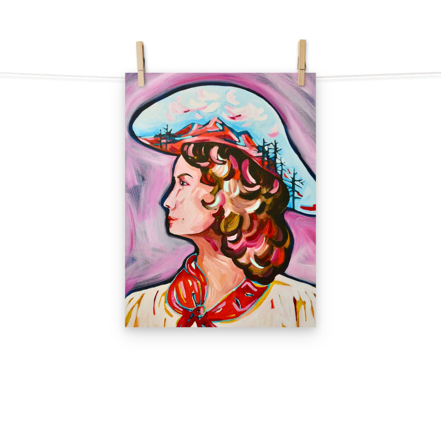 Cowgirl Art Print, Cowboy Hat Western, Mountain Range