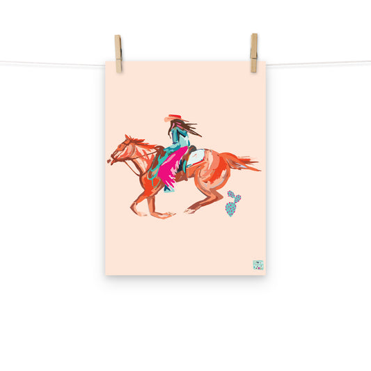 Brunette Western Cowgirl Art Print