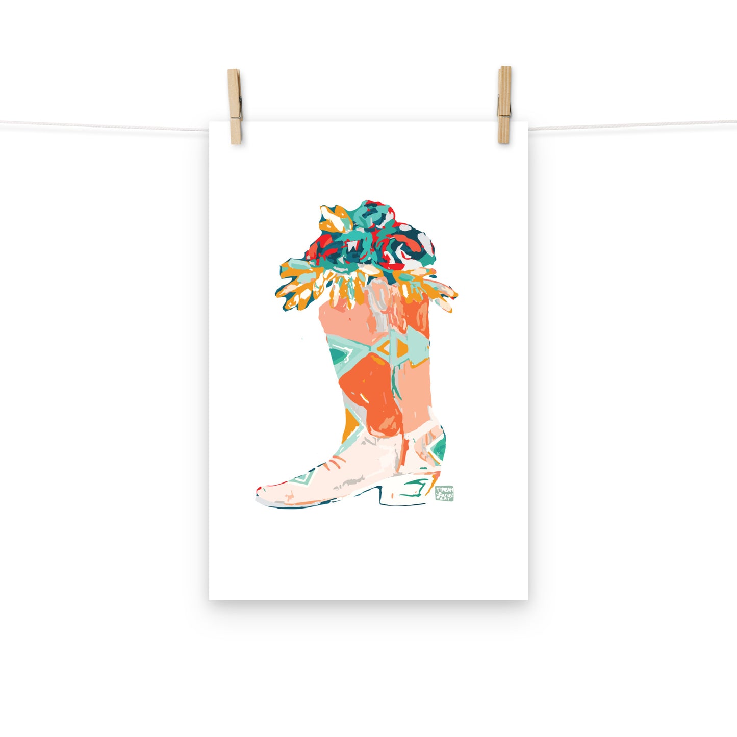 Orange Boot Roses Art Print